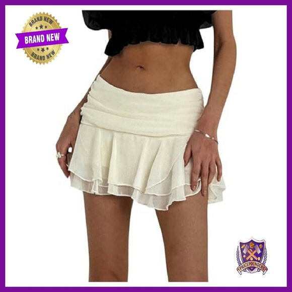 Mesh Ruffle Mini Skirt Tiered Flared Party Skirt Women's XS-L - Picture 2 of 7
